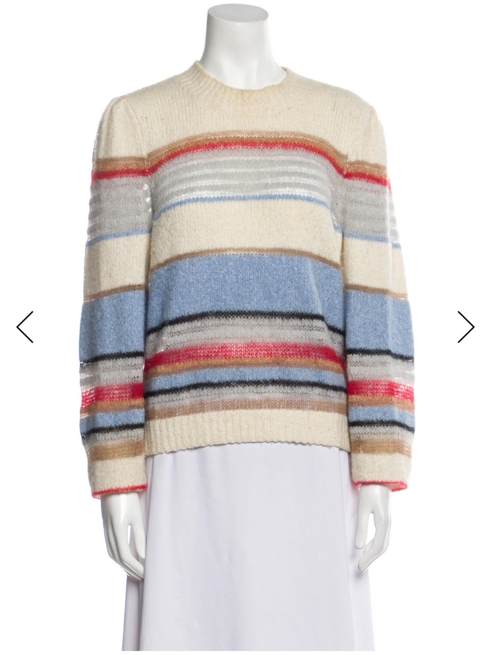 Veronica Beard Cream Crewneck Sweater with Multicolor Stripes
